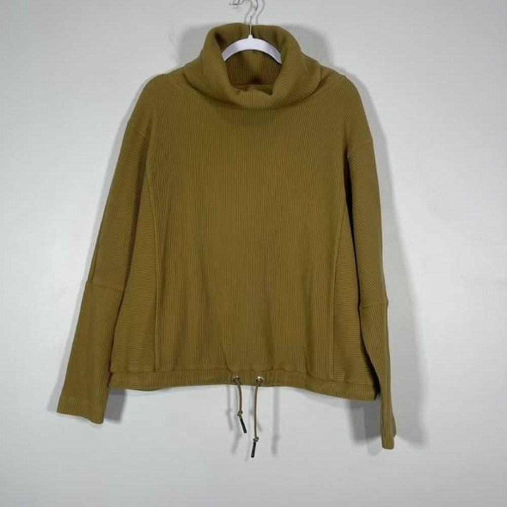 Varley Charles Cowl Neck Sweatshirt Green Rib Knit Pullover Warm Cozy Athleisure